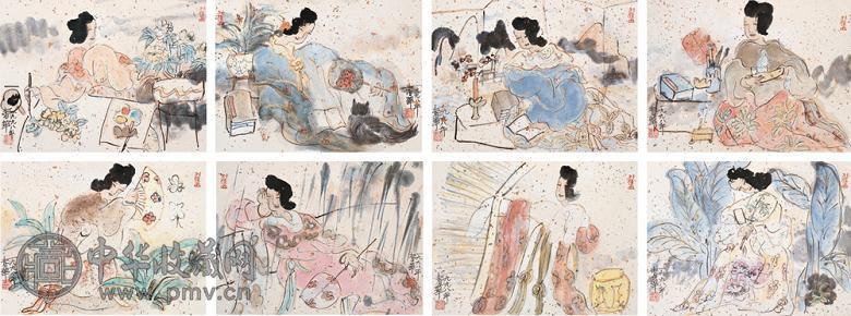 杨春华 1998年作 美人图 册页(8开) 设色纸本