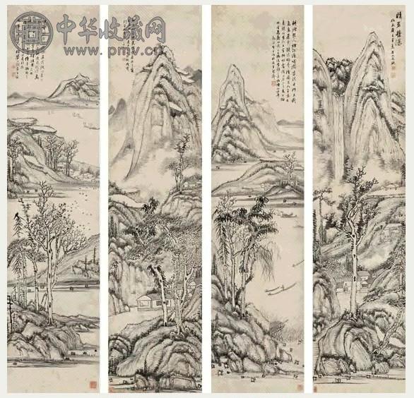 王堃 甲子(1864年)作 仿古山水 立轴 水墨纸本