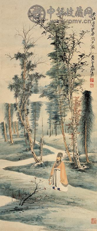 张大千 1946年作 东坡闲步图 立轴 设色纸本