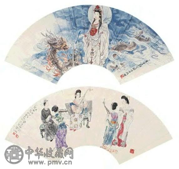 郭芝瑜 人物(4帧) 扇面 设色纸本