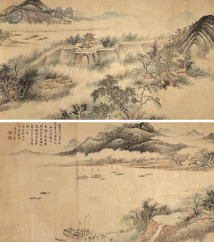 杨天璧 山水 横幅 设色纸本