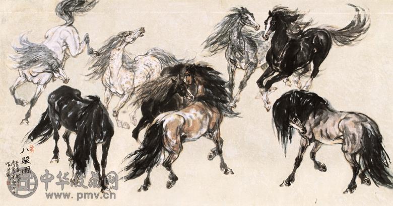 许勇 八骏图 镜心 纸本