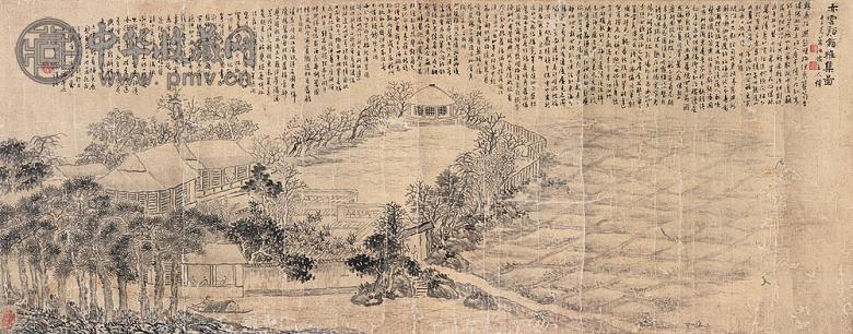 伍学藻 亦雪溪馆雅集图 镜心 水墨绢本