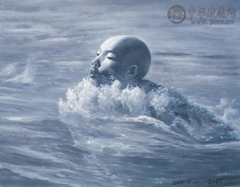 方力钧 2004年作 泳 布面 油画