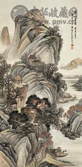 近现代 陈梓琴 秋山暮霭 轴