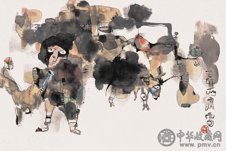 石虎 丁卯(1987年)作 抽象 镜心 设色纸本