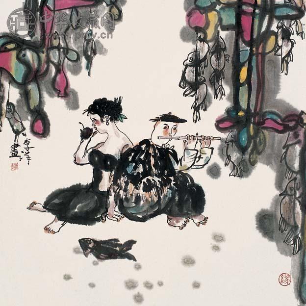 李洋 渔歌 镜心 设色纸本