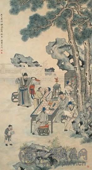 汪圻 1814年 五老图 立轴 设色纸本