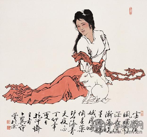 范曾 1987年作 玉兔常娥 镜心 设色纸本
