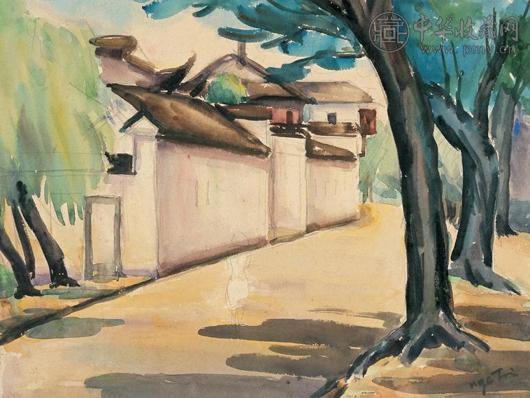 倪贻德 街景 纸面