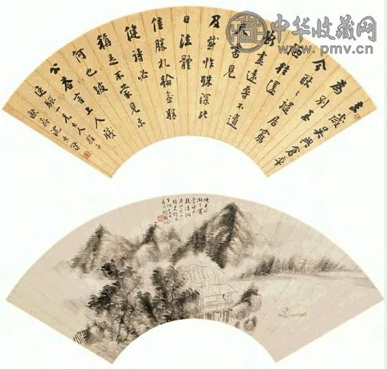 胡璋 沈景修 书画双挖 扇面 水墨纸本