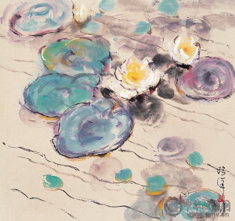 欧洋 睡莲 镜心 设色纸本