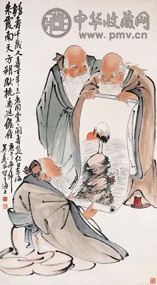 吴寿谷 鹤寿千秋 立轴 设色纸本