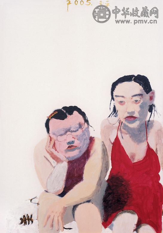 王玉平 2005年作 大粉脸和红裙子 布面 丙烯