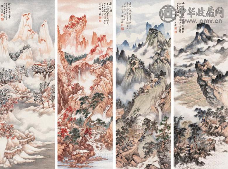 陆元鼎 四季山水 镜心(4张) 设色纸本