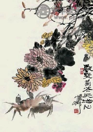 潘公恺 菊蟹图 镜心 设色纸本