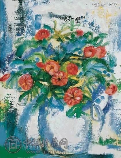 陈钧德 1996年作 瓶花 油彩 画布