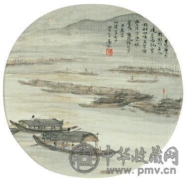邓芬 1963年作 避风塘忆旧 镜心 设色绢本纨扇面