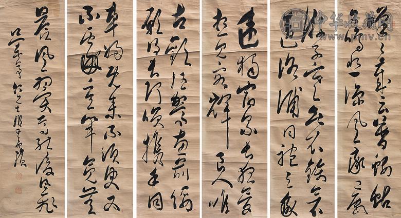 柯璜 书法 六屏 水墨纸本