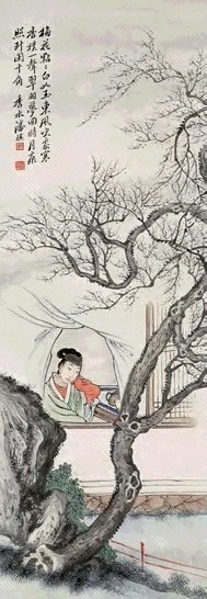 潘琪 梅屋月色 立轴 设色纸本