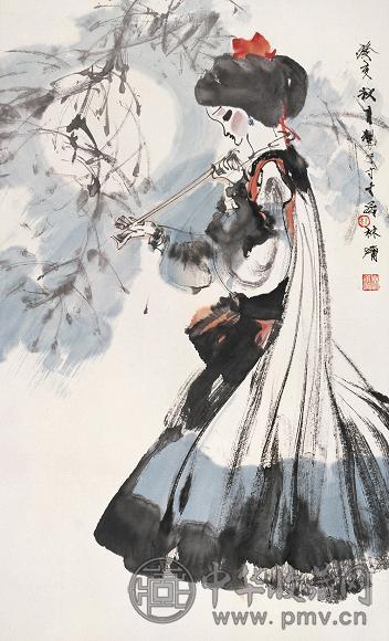 林镛 弄笛图 立轴 纸本