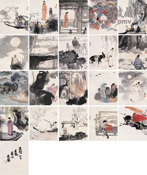 刘旦宅 1981年作 唐宋诗意册 册页(20开选15) 设色纸本