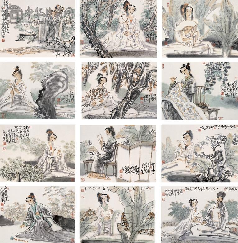 池沙鸿 人物 册页(12开) 设色纸本