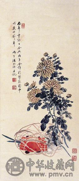 汤贻汾 董婉贞 丙午年(1846年)作 菊花 立轴 设色纸本