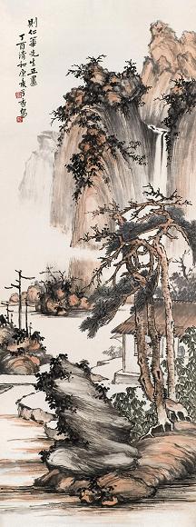 冯康侯 丁酉(1957年)作 山麓闲居 立轴 设色纸本