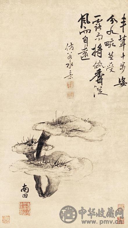 潘是稷 灵芝 立轴 水墨纸本