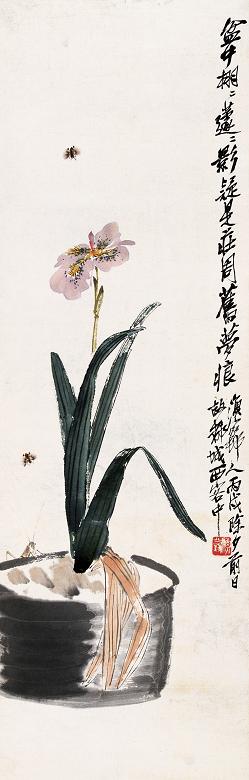 齐子如 丙戌(1946年)作 花虫 镜心 纸本