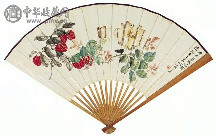 商言志 刘未林 1929-1930年作 花卉 行书 成扇 设色纸本