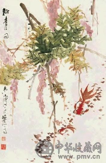 蕉雨 紫绶金章 立轴 设色纸本