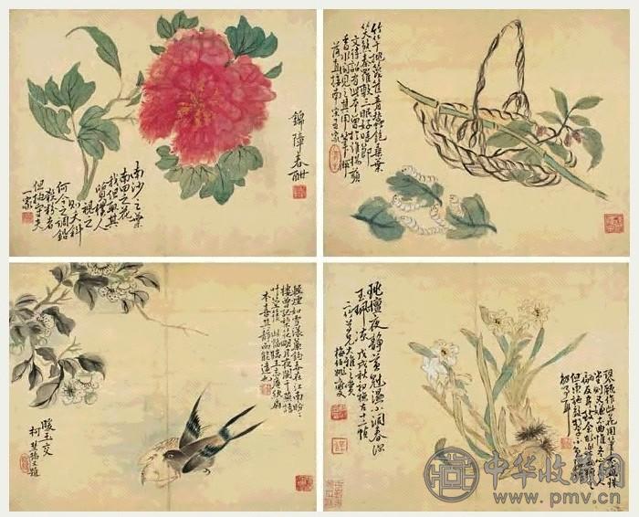 姚燮 花卉草虫册 册页(9开) 设色绢本