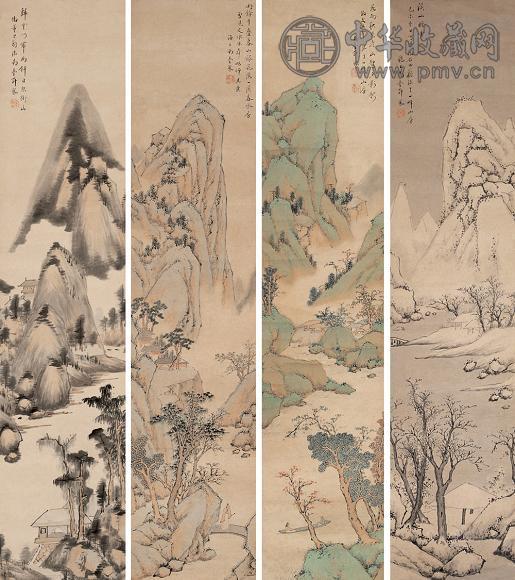 许凤 1859年作 四季山水屏(4幅) 设色纸本