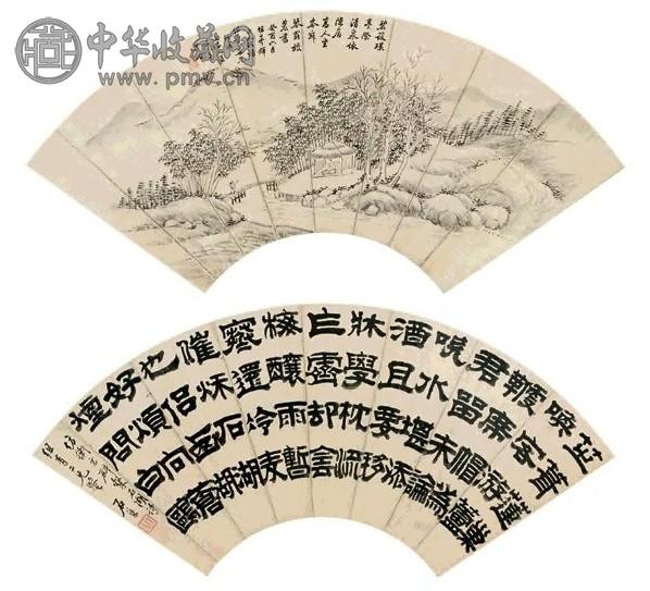 董耀 石渠 碧泉环亭图 隶书 立轴 水墨纸本