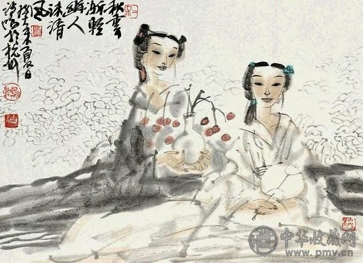 池沙鸿 秋云佳人 镜心 设色纸本