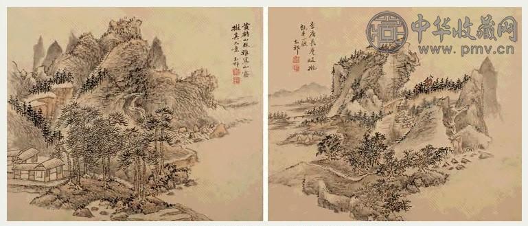 鲍楷 仿古山水 册页(8开选2) 纸本设色