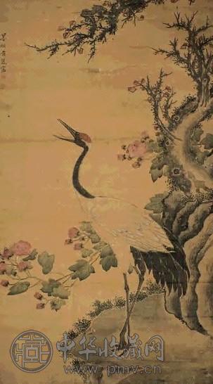 范箴 梅鹤图 立轴 设色绢本