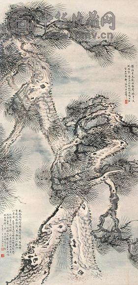 陶瑢 丁巳(1905年)作 临王翚松 立轴 纸本