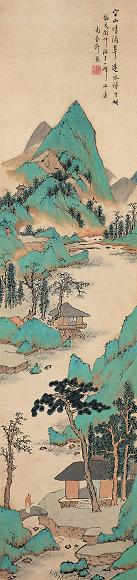 许凤 青绿山水 立轴 设色纸本