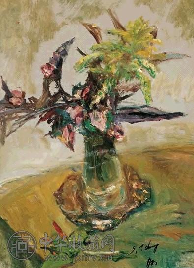 张自正 瓶花 油彩 纸本 框