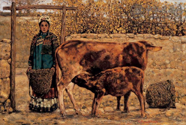 程丛林 1992年作 喂牛食 油彩布面