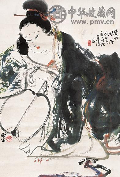 王西京 丙寅(1986年)作 贵妃醉酒 立轴 设色纸本