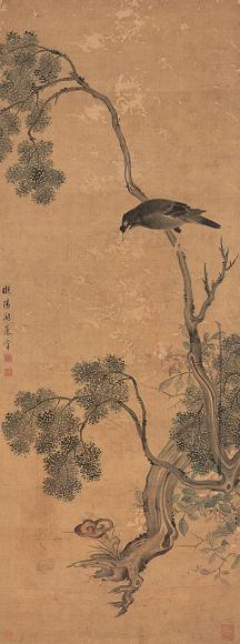 阙岚 花鸟 立轴 设色绢本