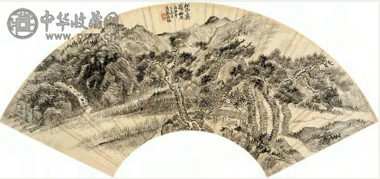 沈龙 1989年作 松亭爽籁 扇面 水墨纸本