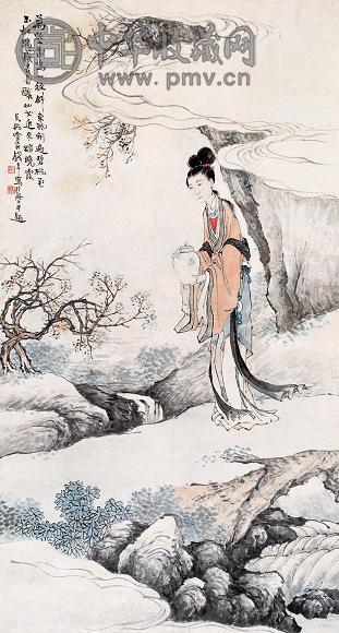 钱辛 寿酒仙女图 立轴 设色纸本