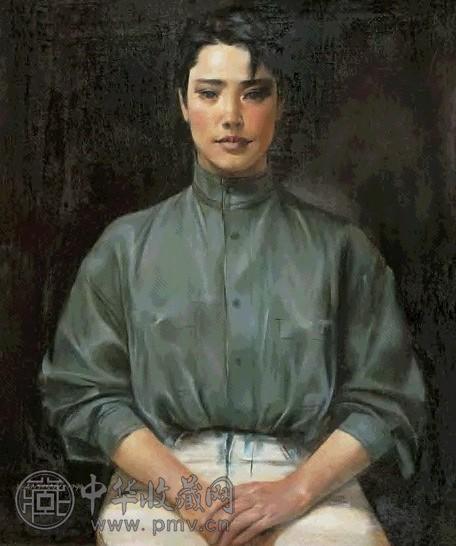 陈皖山 1990年 女朋友的肖像 木板 油画