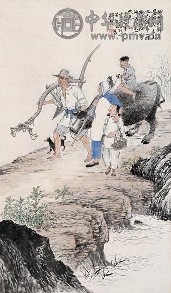 钱松嵒 1950年作 春耕图 立轴 设色纸本