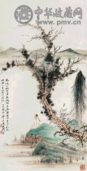 陈从周 1947年作 青绿山水图 立轴 设色纸本